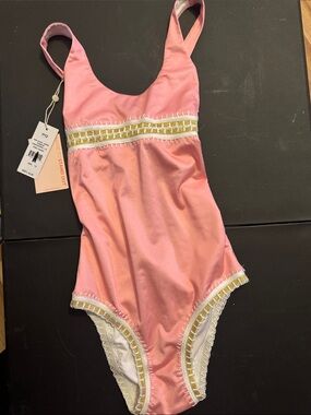 PQ Swim Pink One-Piece with Gold Trim